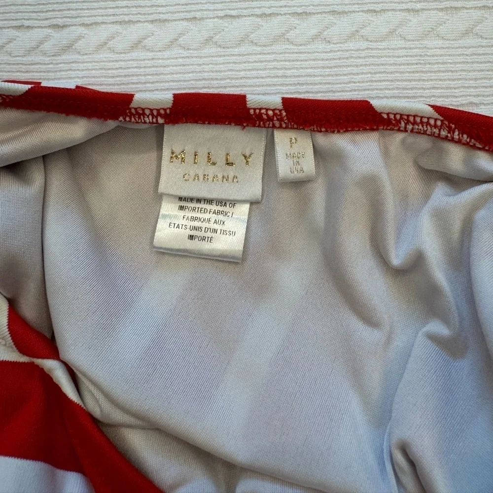 Milly Cabana red & white stripped deep V neck one piece swimsuit size 0P